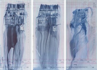 Pejkovic_StalagSeries.
Auswahl aus der Serie „STALAG XVII B Krems-Gneixendorf: The Danube“. Kohlepapiertransfer, Gouache, Tusche, Flusswasser und Wind auf gefundenem Papier. Jeweils 40 × 18 cm. – © Jelena Pejković Pejkovic_StalagSeries.
Auswahl aus der Serie „STALAG XVII B Krems-Gneixendorf: The Danube“. Kohlepapiertransfer, Gouache, Tusche, Flusswasser und Wind auf gefundenem Papier. Jeweils 40 × 18 cm.